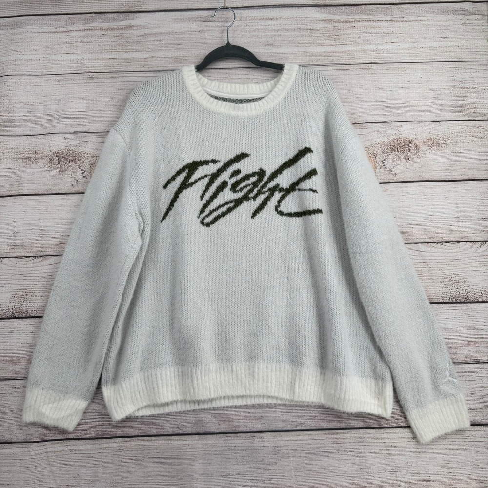 Jordan Flight Sweater Mens XL White Grey FD7390-133 Loose Fit Knit Crewneck NEW